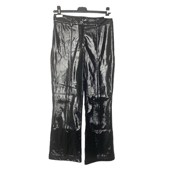 7 FOR MAN KIND The Matrix Black Shiny Faux Patent Leather Boot Cut Pants S NWT - Picture 2 of 16